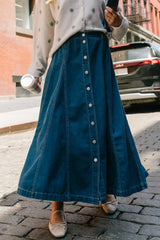 Cece Button Down Denim Skirt