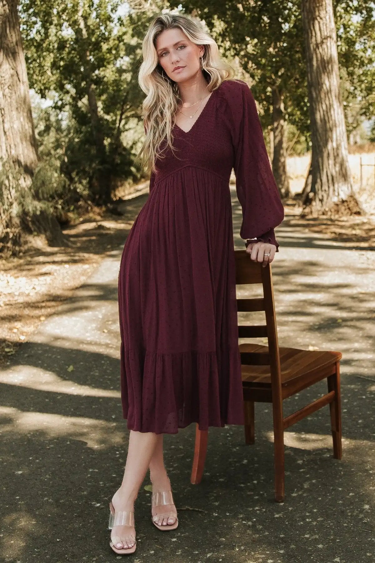 Lainey Smocked Dotted Midi Dress