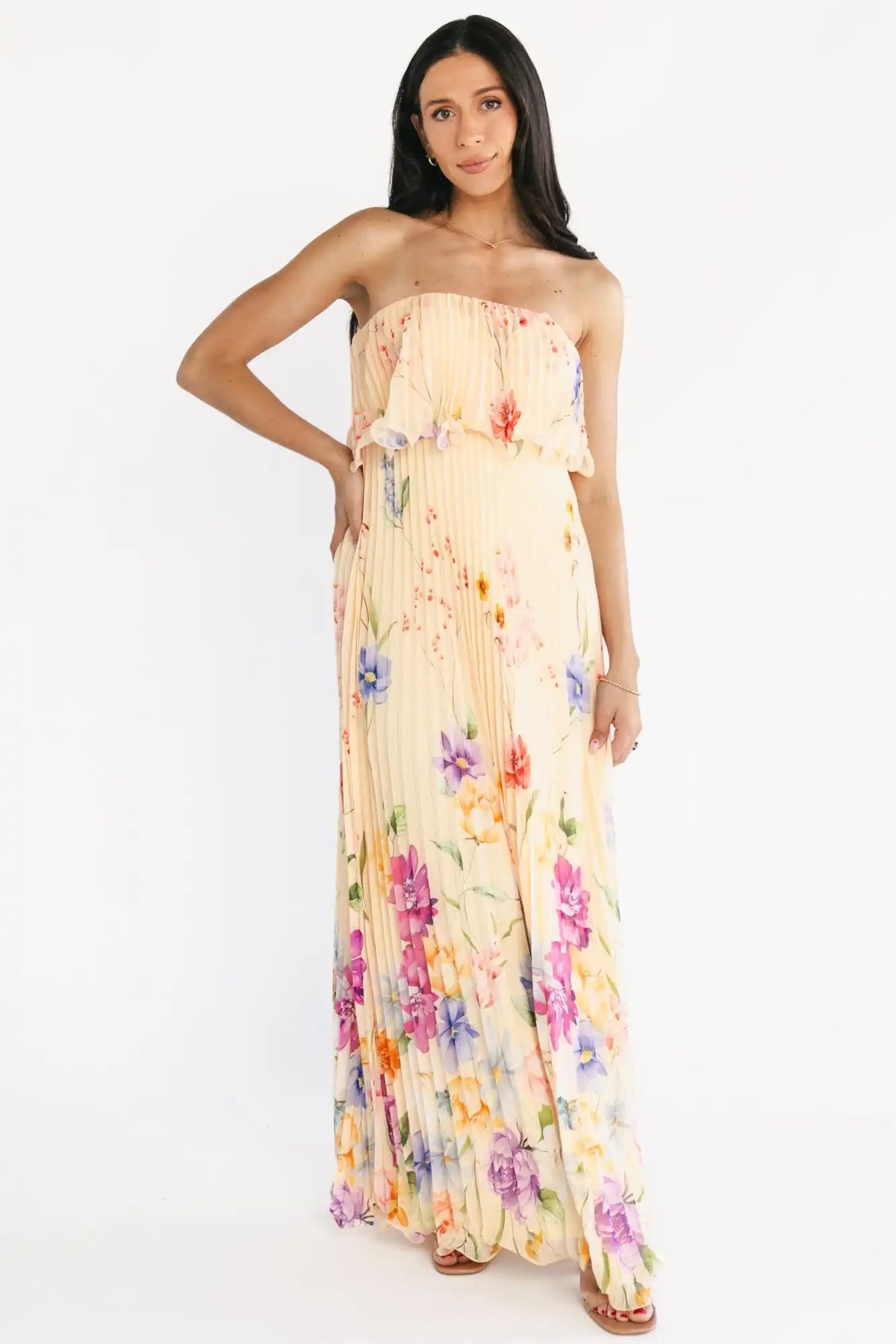 Bloom Pleated Strapless Maxi Dress